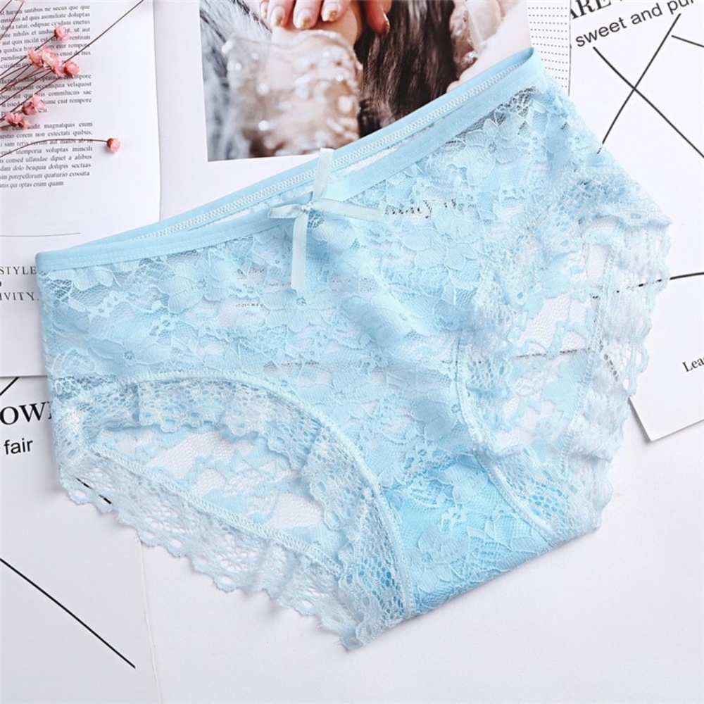 BLUE All lace panties. Stretch see through lace with cotton Gusset